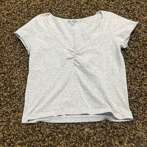 Brandy Melville Light Gray Short Sleeve V-Neck Tee